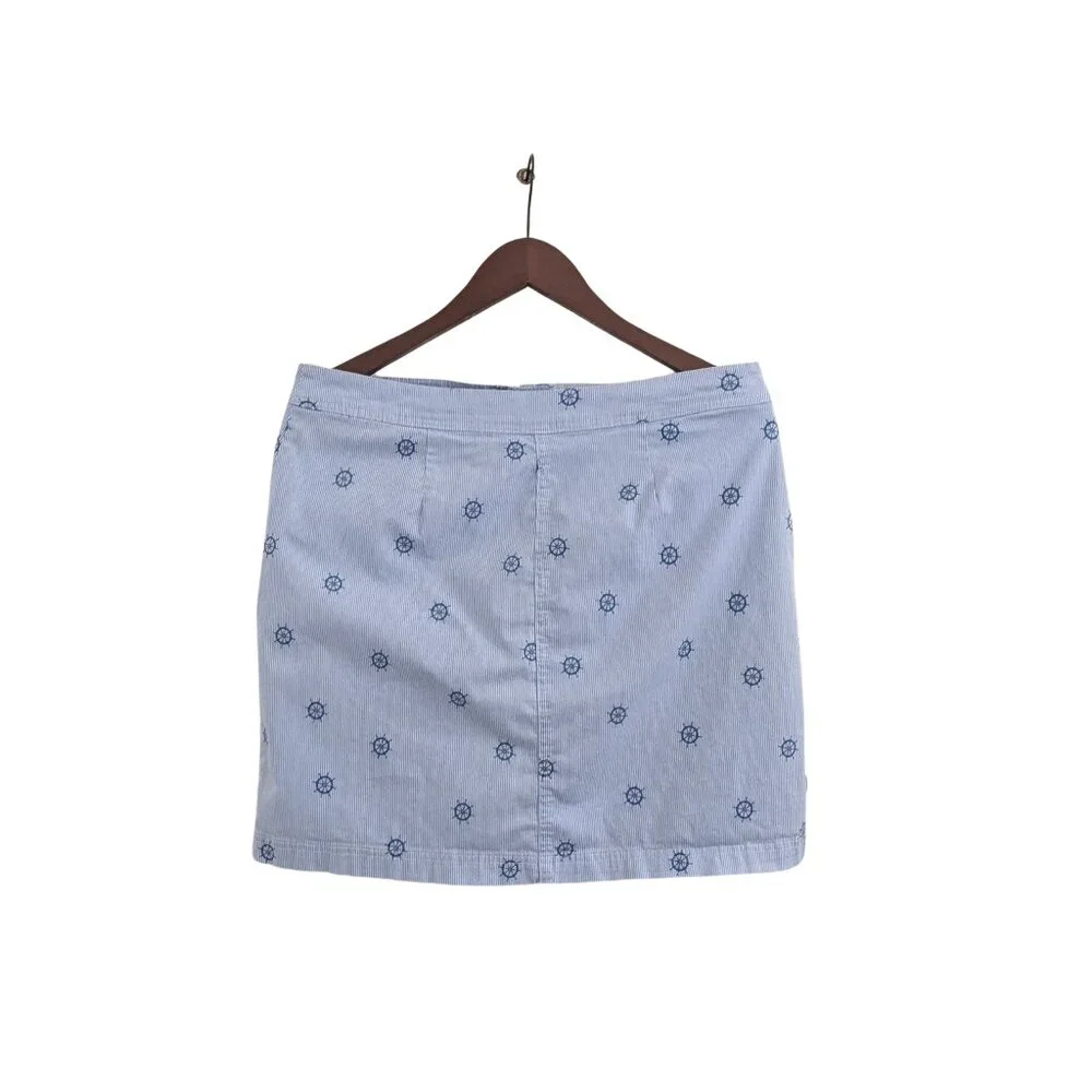 Karen Scott Nautical Ship Wheel Print Skort Front Zip Blue White Cotton Stretch